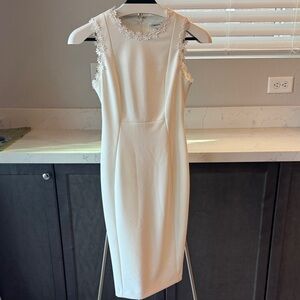 Calvin Klein Cream Sheath Dress with Floral Trim